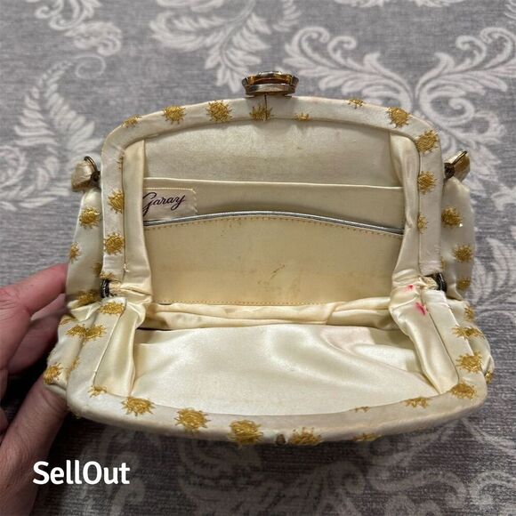 Vintage Garay Cream Floral Embroidered Evening Clutch Handbag for Women OS - Picture 3 of 9